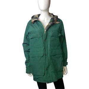 WOOLRICH Green Tan Flannel Fall Winter Barn Coat Womens Size Small